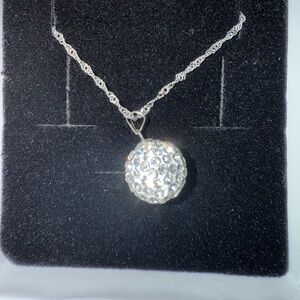 Crystalline Azuria Women 925 Sterling Silver White Crystals Disco Ball necklace